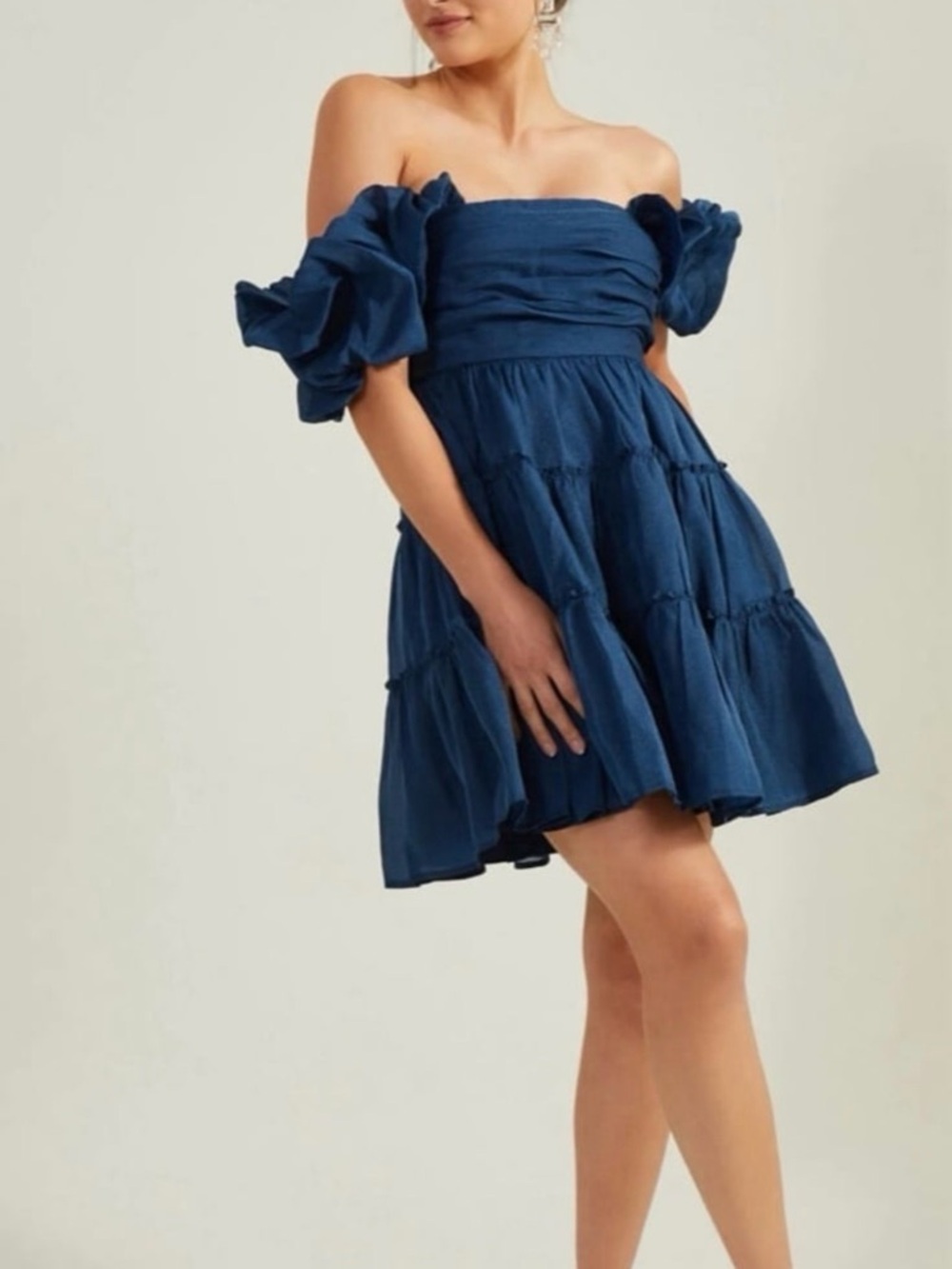 ⚡️NWT Altar’d State Off-Shoulder Navy Blue Tiered Mini Dress